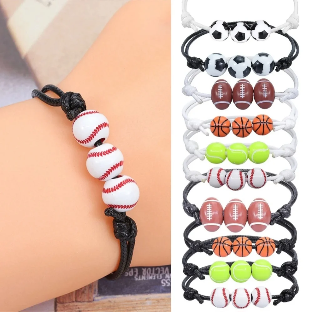Black Baseball Bracelet Set of 2 Bead Charms Sport Friendship Couple Gift Set